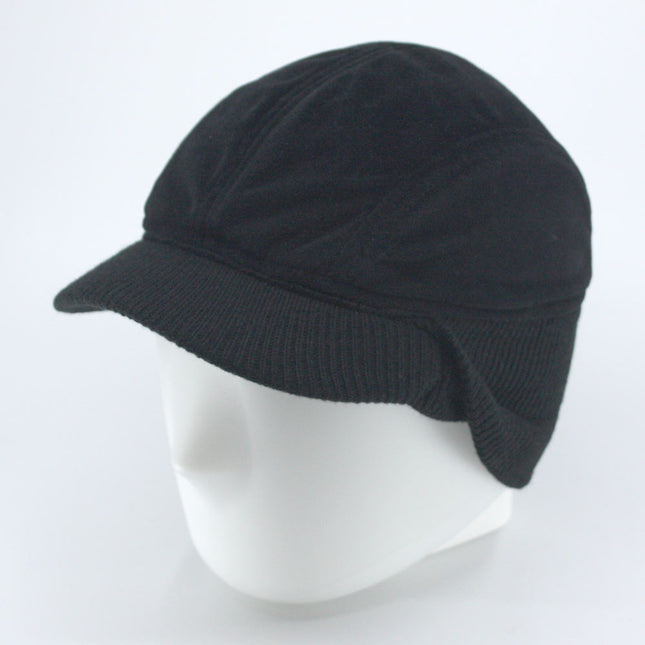 Classic Velour 4 Panel Knitted Warmer Flap Billed Newsboy Cap