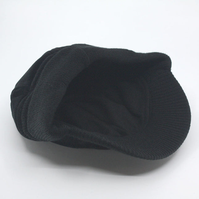 Classic Velour 4 Panel Knitted Warmer Flap Billed Newsboy Cap