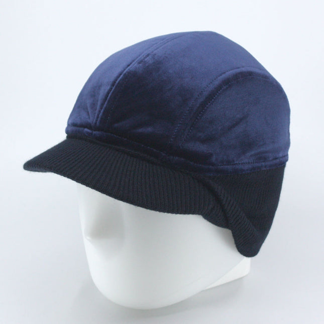 Classic Velour 4 Panel Knitted Warmer Flap Billed Newsboy Cap