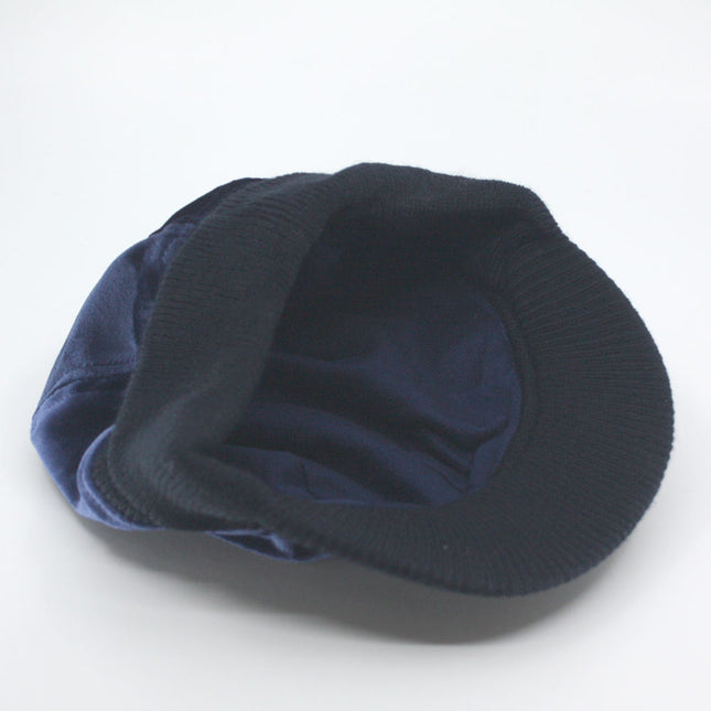 Classic Velour 4 Panel Knitted Warmer Flap Billed Newsboy Cap