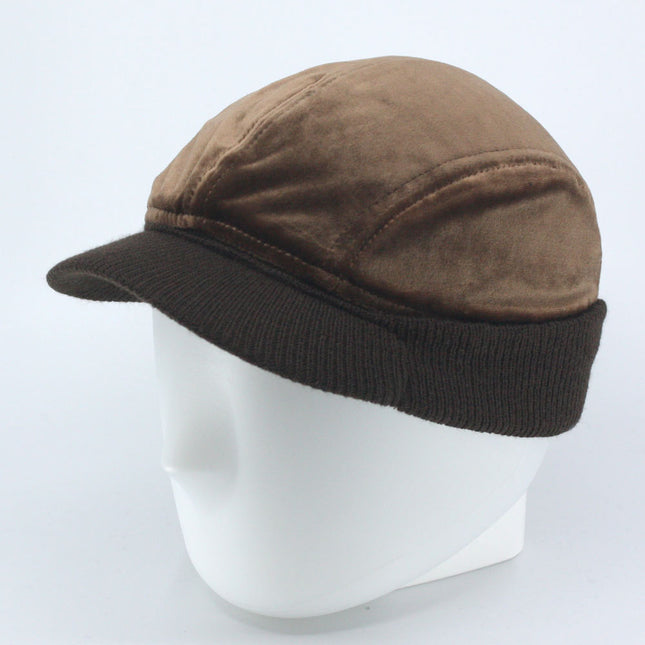 Classic Velour 4 Panel Knitted Warmer Flap Billed Newsboy Cap