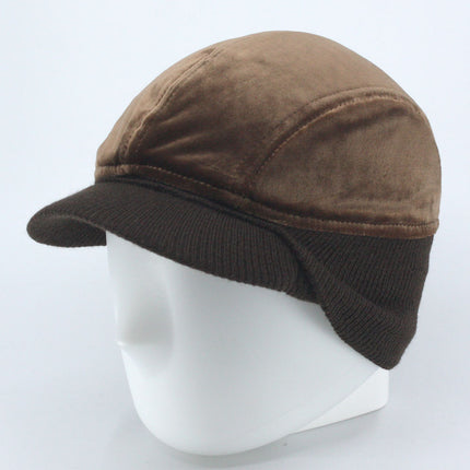 Classic Velour 4 Panel Knitted Warmer Flap Billed Newsboy Cap