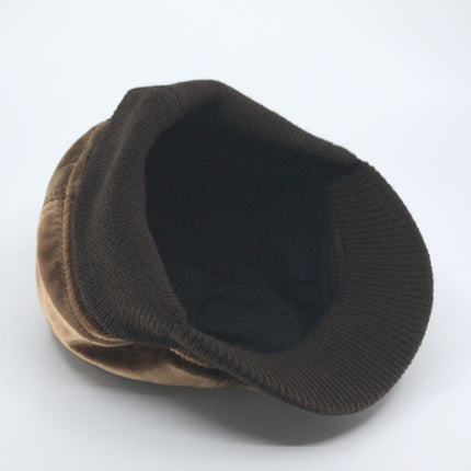 Classic Velour 4 Panel Knitted Warmer Flap Billed Newsboy Cap