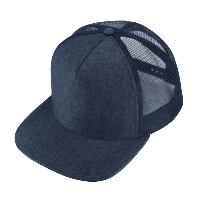 Cotton Twill Flat Bill 5 Panel Adjustable Snapback Trucker Baseball Cap