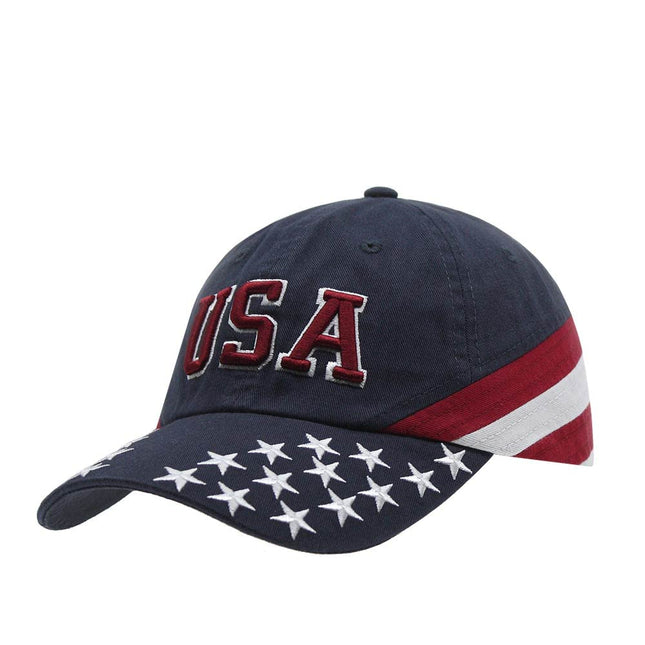 United States Logo Flag Stars Cotton Adjustable Strapback Baseball Cap Navy Red White
