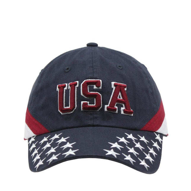United States Logo Flag Stars Cotton Adjustable Strapback Baseball Cap Navy Red White