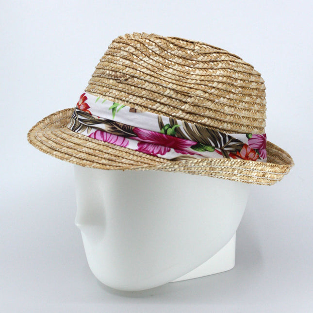 Braid Straw Lightweight Floral Band Fedora Natural