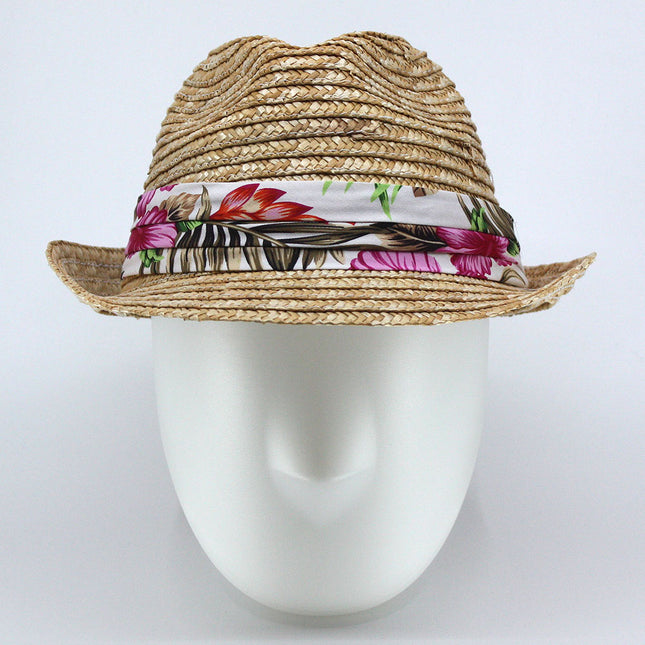 Braid Straw Lightweight Floral Band Fedora Natural