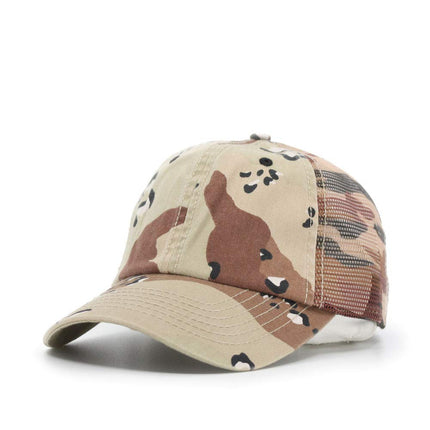 Washed Camouflage Unstructured Low Profile Mesh Adjustable Baseball Cap