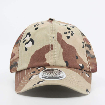 Washed Camouflage Unstructured Low Profile Mesh Adjustable Baseball Cap