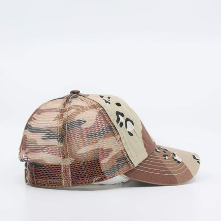 Washed Camouflage Unstructured Low Profile Mesh Adjustable Baseball Cap