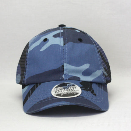 Washed Camouflage Unstructured Low Profile Mesh Adjustable Baseball Cap