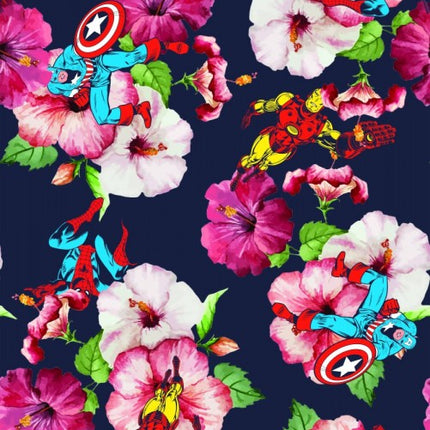 Marvel Avengers Captain America Iron Man Spier-Man Hawaiian All Over Print Floral Men Long Sleeve Sleep Wear Pajama Set