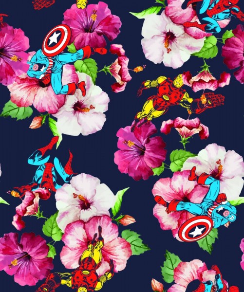 Marvel Avengers Captain America Iron Man Spier-Man Hawaiian All Over Print Floral Men Long Sleeve Sleep Wear Pajama Set