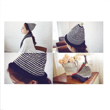 Striped Cone Light Cuff Knit Beanies Skull Cap