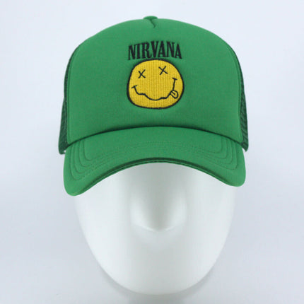 Nirvana Logo & Happy Face Unisex Cotton Adjustable Mesh Back Baseball Cap Green