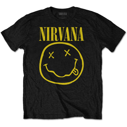Nirvana Yellow Happy Face Unisex Cotton Short Sleeves Tee Shirt Black
