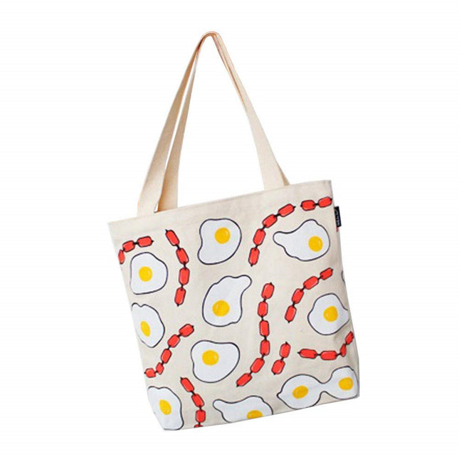 Ivory Canvas Cotton Daily Tote Egg & Sausage Shoulder Shopper Bag Eco Friendly