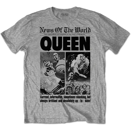Queen News of the World 40th Front Page Unisex Cotton Short Sleeves Tee Shirt - Grey