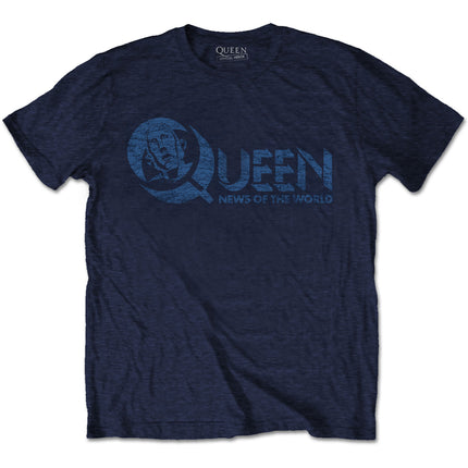 Queen News of the World 40th Vintage Logo Back Print Unisex Cotton Short Sleeves Tee Shirt - Navy Blue