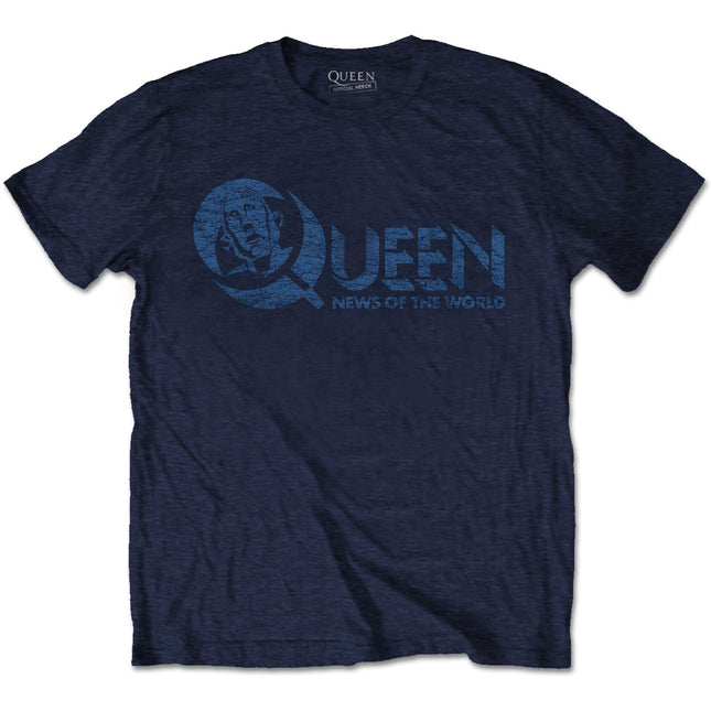 Queen News of the World 40th Vintage Logo Back Print Unisex Cotton Short Sleeves Tee Shirt - Navy Blue