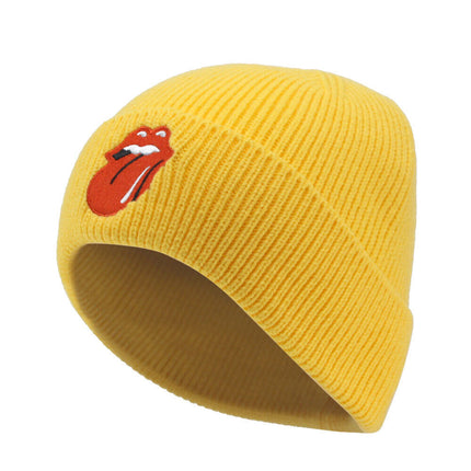 The Rolling Stones 72 Tongue Unisex Roll Up Beanie Hat - Mustard Yellow