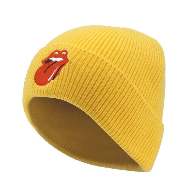 The Rolling Stones 72 Tongue Unisex Roll Up Beanie Hat - Mustard Yellow