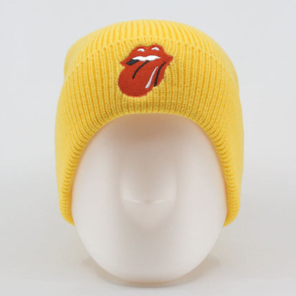 The Rolling Stones 72 Tongue Unisex Roll Up Beanie Hat - Mustard Yellow