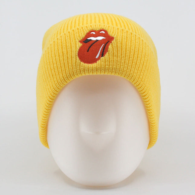 The Rolling Stones 72 Tongue Unisex Roll Up Beanie Hat - Mustard Yellow