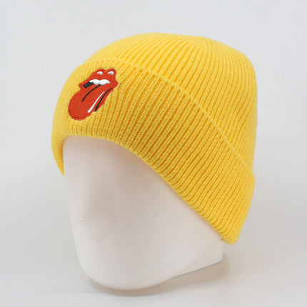 The Rolling Stones 72 Tongue Unisex Roll Up Beanie Hat - Mustard Yellow
