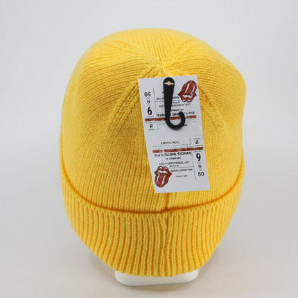 The Rolling Stones 72 Tongue Unisex Roll Up Beanie Hat - Mustard Yellow