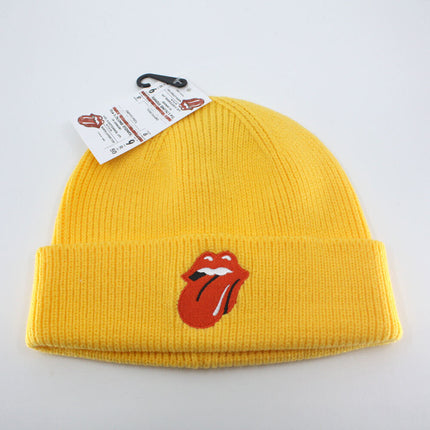 The Rolling Stones 72 Tongue Unisex Roll Up Beanie Hat - Mustard Yellow