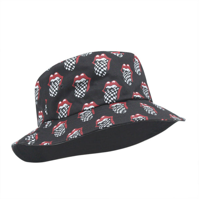 The Rolling Stones Unisex Cotton Bucket Hat - Checker Tongue Pattern - Charcoal Grey L/XL