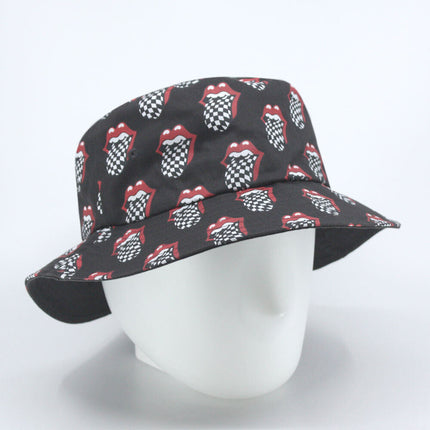 The Rolling Stones Unisex Cotton Bucket Hat - Checker Tongue Pattern - Charcoal Grey L/XL