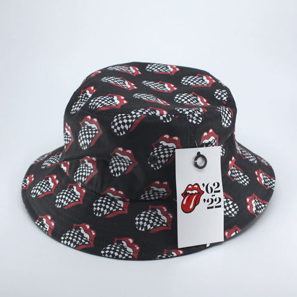 The Rolling Stones Unisex Cotton Bucket Hat - Checker Tongue Pattern - Charcoal Grey L/XL