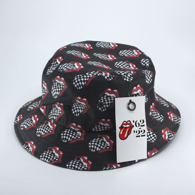 The Rolling Stones Unisex Cotton Bucket Hat - Checker Tongue Pattern - Charcoal Grey L/XL
