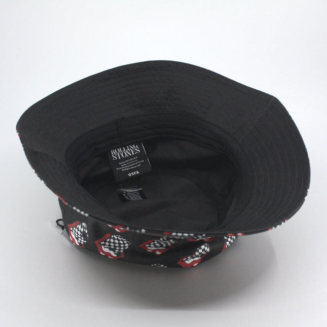 The Rolling Stones Unisex Cotton Bucket Hat - Checker Tongue Pattern - Charcoal Grey L/XL