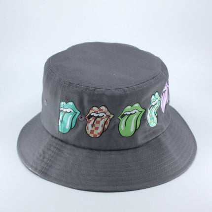 The Rolling Stones Unisex Cotton Bucket Hat - Multi-Tongue Pattern - Grey L/XL