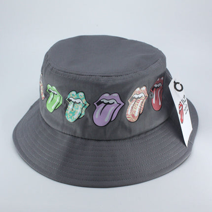 The Rolling Stones Unisex Cotton Bucket Hat - Multi-Tongue Pattern - Grey L/XL