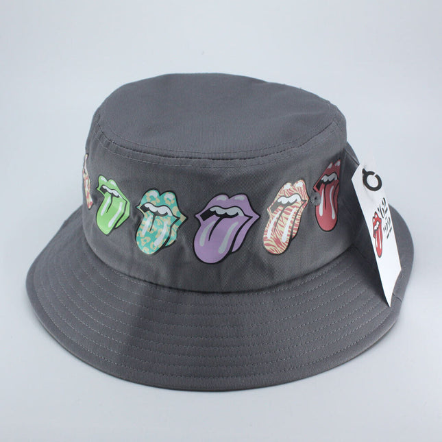 The Rolling Stones Unisex Cotton Bucket Hat - Multi-Tongue Pattern - Grey L/XL