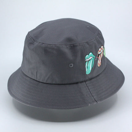 The Rolling Stones Unisex Cotton Bucket Hat - Multi-Tongue Pattern - Grey L/XL