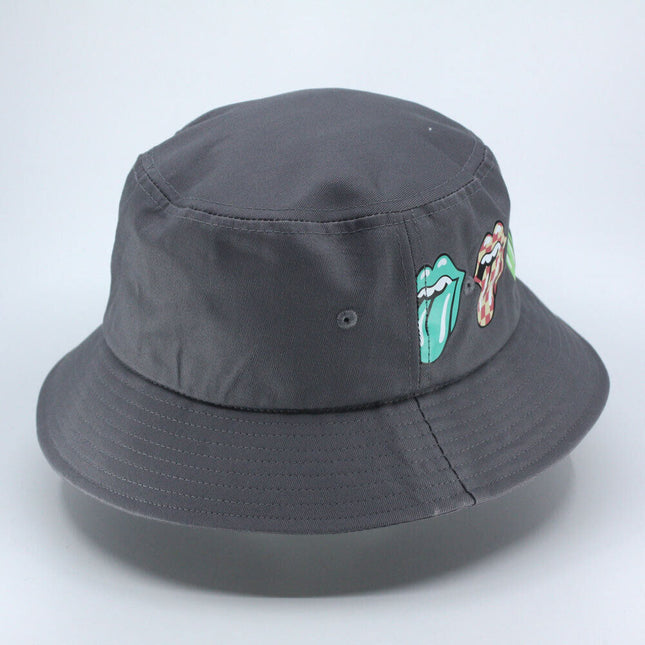 The Rolling Stones Unisex Cotton Bucket Hat - Multi-Tongue Pattern - Grey L/XL