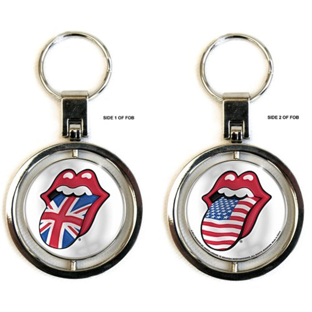 The Rolling Stones UK & US Tongues Double Sided Metal Die-cast Spinner Key Chain Keyring