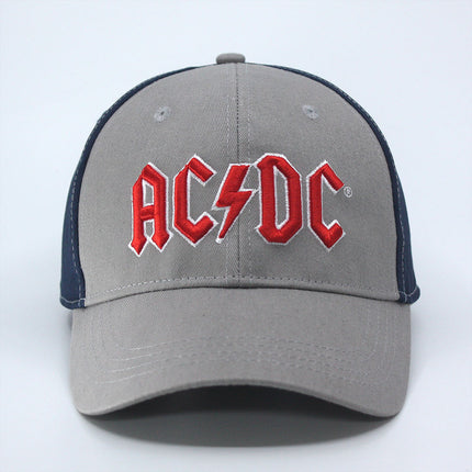 AC/DC Red Logo 2 Tone Unisex Cotton Adjustable Baseball Cap Grey/Navy Blue