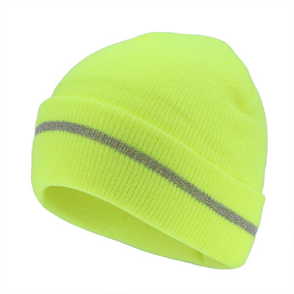 Reflective Stripe Sport Knit Radar Cuff Beanie Skull Cap
