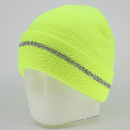 Reflective Stripe Sport Knit Radar Cuff Beanie Skull Cap