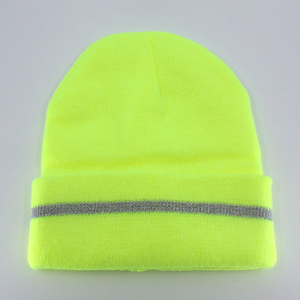 Reflective Stripe Sport Knit Radar Cuff Beanie Skull Cap