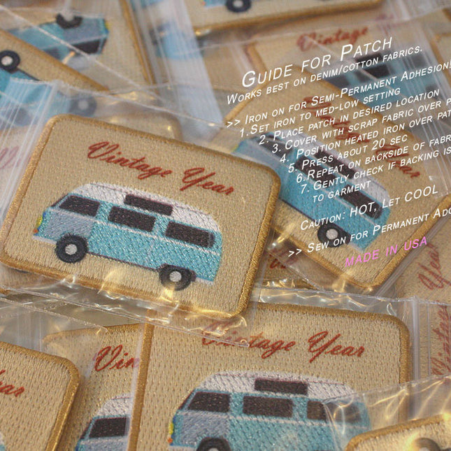 Embroidered Vintage Car Cotton Sew-On Iron On Standard Woven Patch Applique - Mini Bus