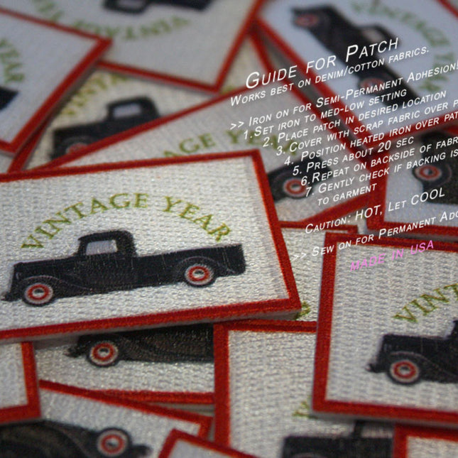 Embroidered Vintage Car Cotton Sew-On Iron On Standard Woven Patch Applique - Black Truck
