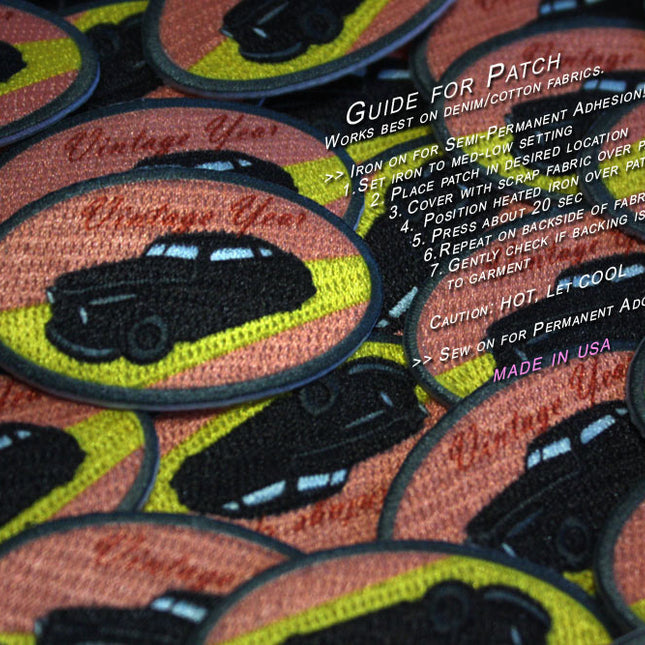 Embroidered Vintage Car Cotton Sew-On Iron On Standard Woven Patch Applique - Vintage Car Black